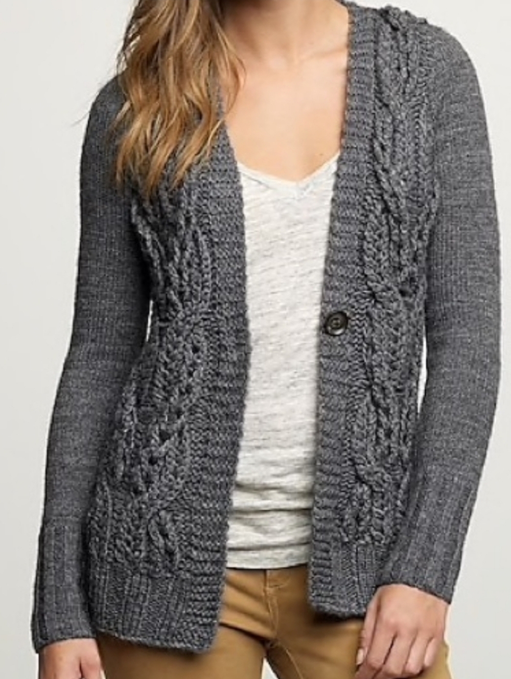 J Crew Corvara Hand Knit Cable 1 Button Cardigan Sweater In Gray Size M